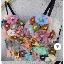 Multicolor 3D Floral Embellished Corset Bustier Top with Beaded Embroidery