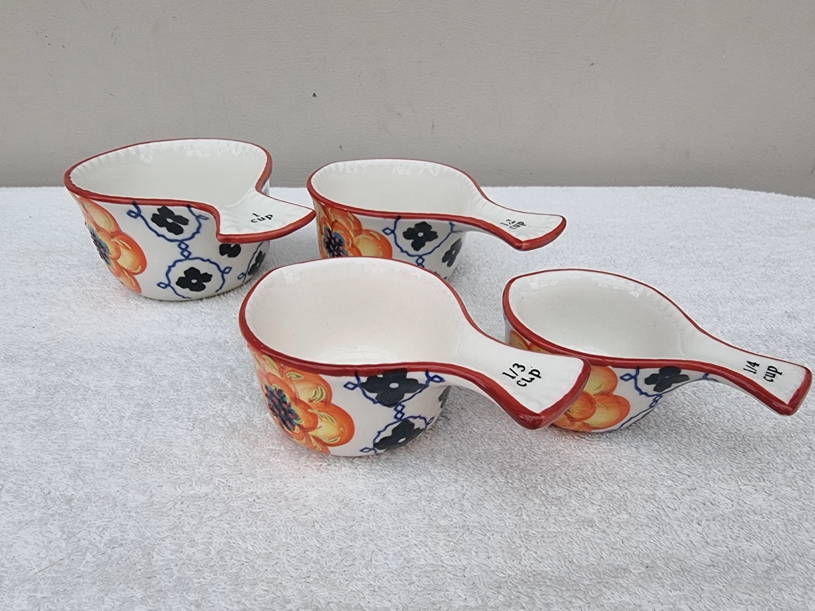 Joyye Measuring 4x Cups Set Floral Design Ceramic 1, 1/2, 1/3 & 1/4 Cups