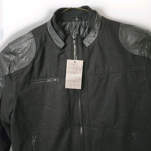 BURK'S BAY Jacket Men's Sz 2XL Black Genuine Leather Wool Classic Varsity Rider - Picture 6 of 20