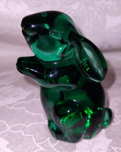 Rare Vintage Murano Art Glass Green Rabbit Figurine Paperweight Salute! Italia