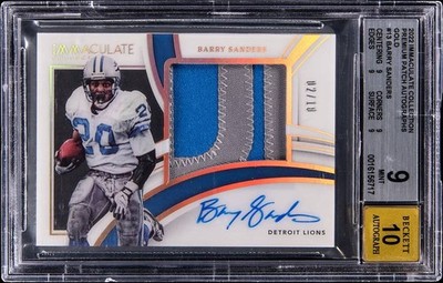 2022 Immaculate Barry sanders Premium Jumbo Patch Auto /10 Bgs 9 10 Pop 1/1 Lion