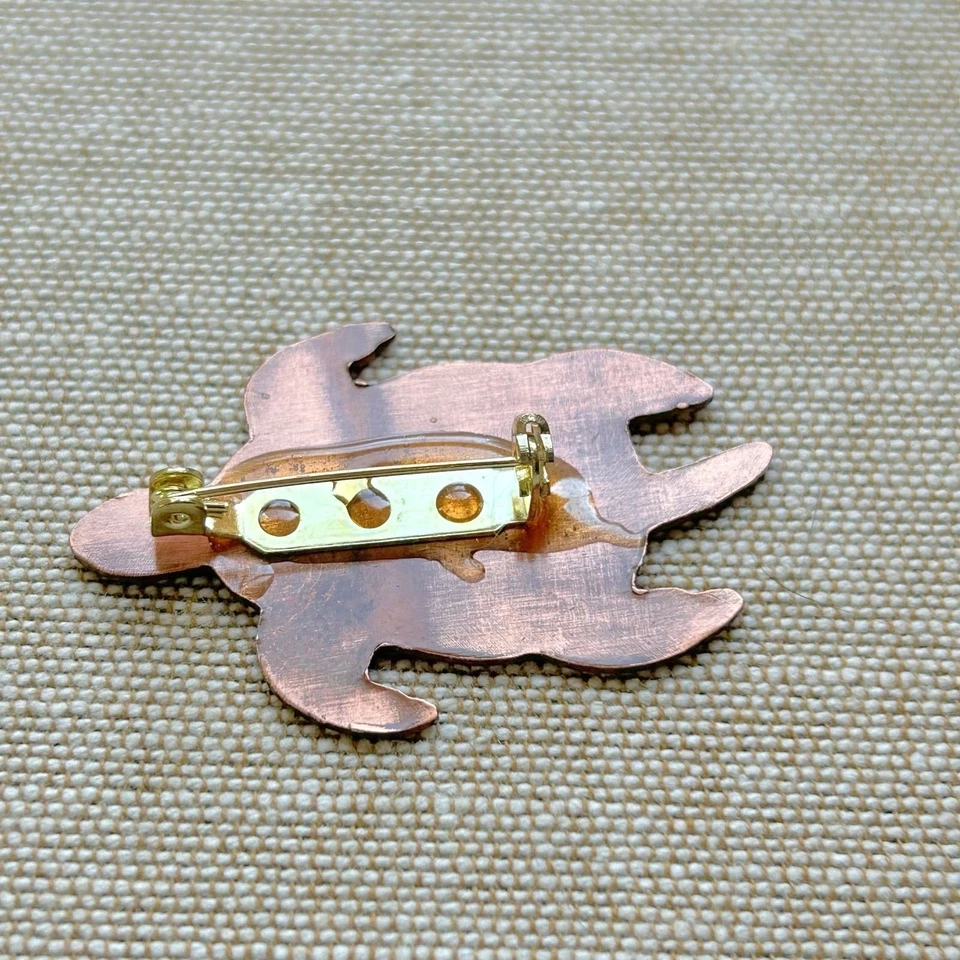 Broche broche tortuga esmalte verde cobre Foto 3 de 4