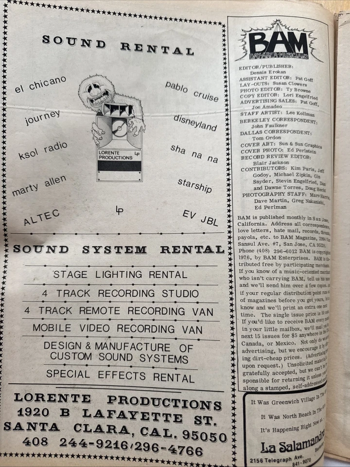Bay Area Musician BAM Magazine April 1976 w/ COA Vintage Music History - Image 3 of 4