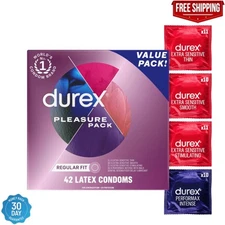 Durex Pleasure Pack Assorted Condoms 42 Count Lubricated Regular Fit