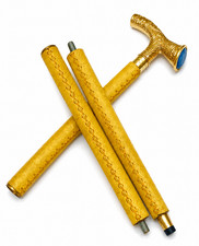 Brass Derby Handle Walking Cane with Yellow Leather Wrapped Shaft