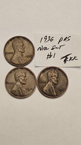 wheat penny 1936-P,1936-D,1936-S XF/AU SET LINCOLN CENTS 1936,1936D,1936S LOT #1