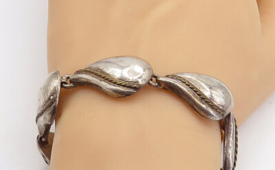 MEXICO 925 Sterling Silver Vintage Floral Leaf Twist Chain