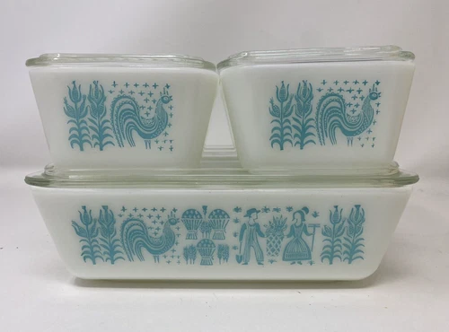MCM PYREX REFRIGERATOR SET AMISH BUTTERPRINT PATTERN 8 PIECE SET DISHES/LIDS