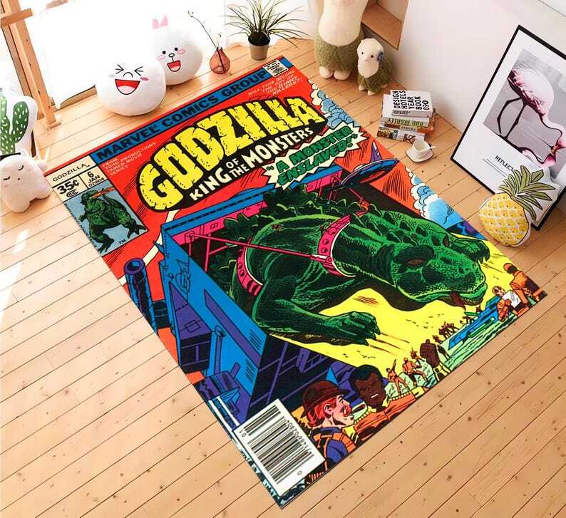 Godzilla Comic Rug Themed Decor with Bold Pattern