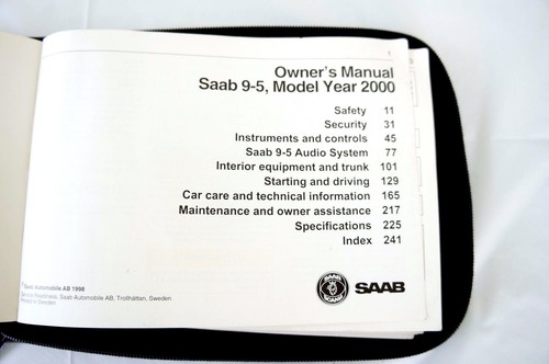 00-2000 saab 9-5 owners manual book guide set with black case folder - Picture 2 of 6