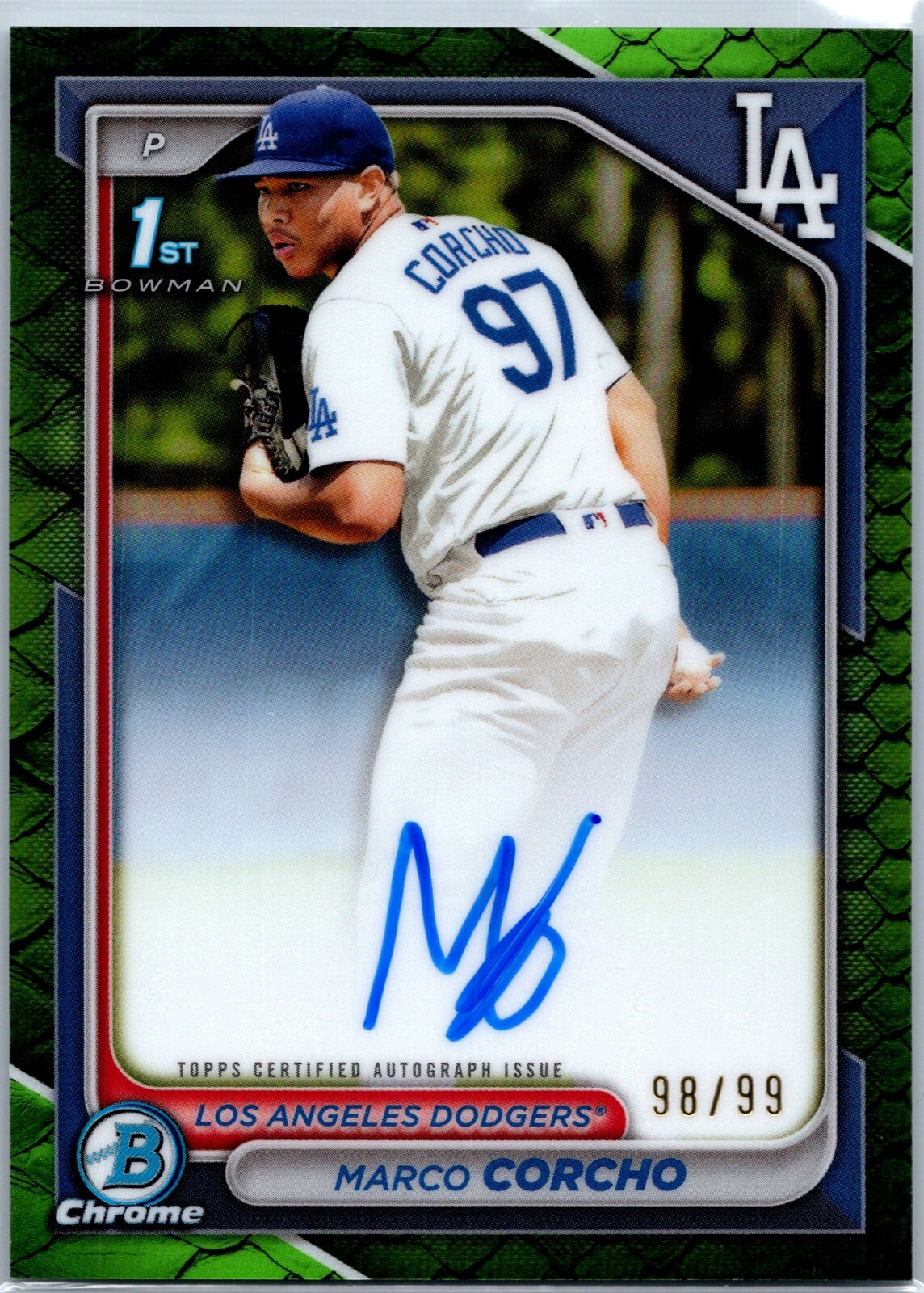 2024 Bowman Chrome - 1st Auto Marco Corcho Green Reptilian #/99 Dodgers