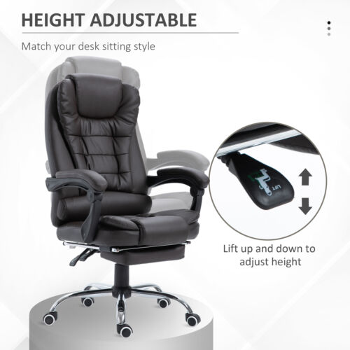 HOMCOM PU Leather Executive Office Chair with Retractable Footrest, Brown - Picture 4 of 12