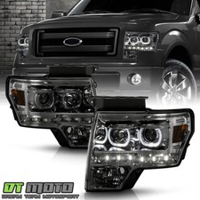 Smoke 2009-2014 Ford F150 Smd Led Halo Projector Headlights Headlamps Leftright