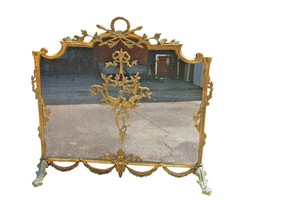 Mid-Century-Louis-XVI-Style-Brass-amp-Mesh-Fireplace-Screen