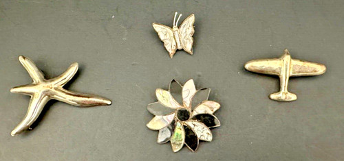 Mexican, 925, Sterling Silver, Collection of 4 Vintage Pins/Brooches