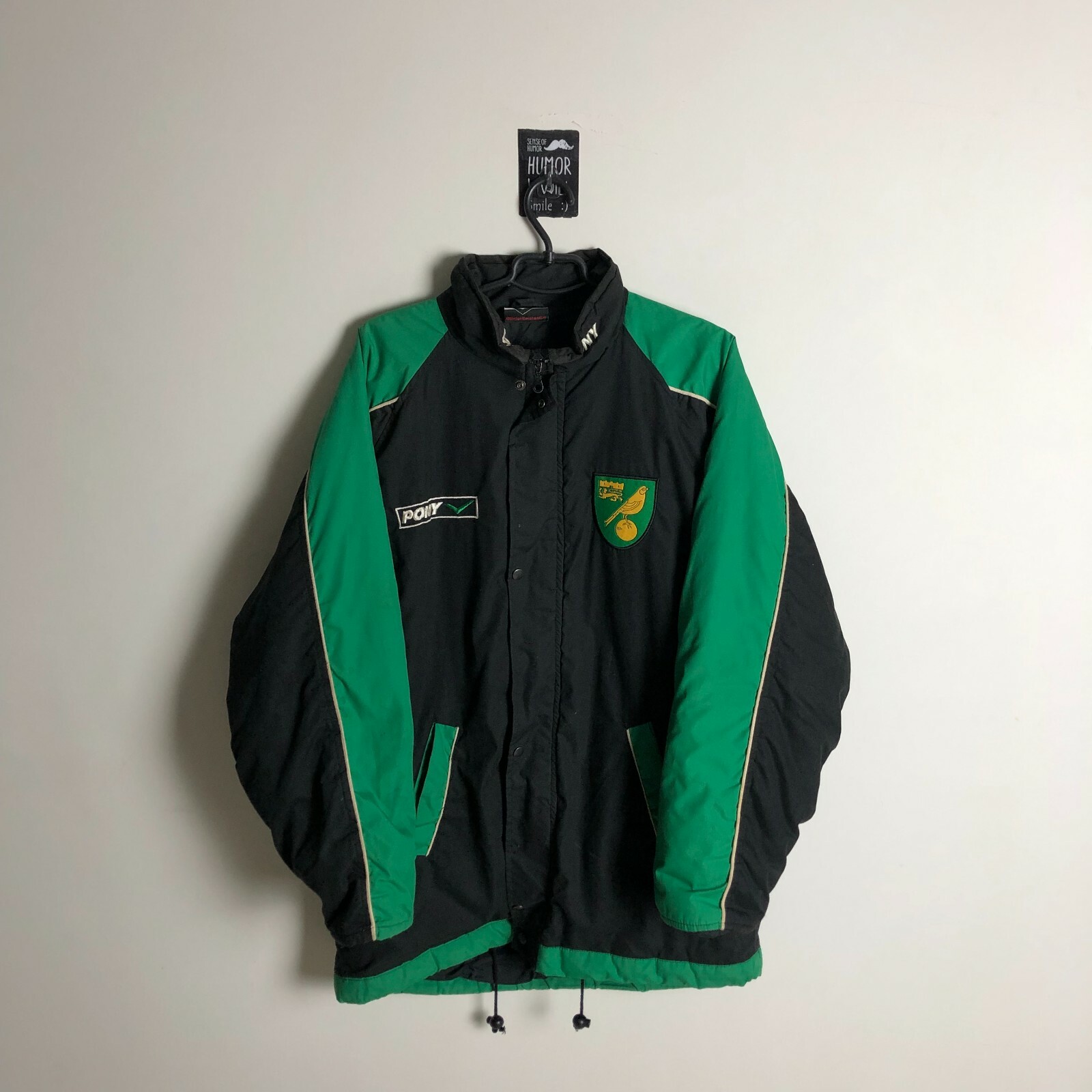 Giacca da allenamento vintage Norwich City con cerniera nero verde pony anni '90 da uomo taglia l