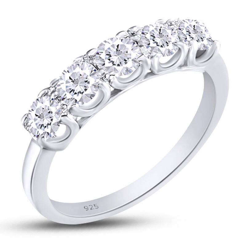 ct Round Simulated Diamond 5-Stone Wedding Band Ring Soli 925