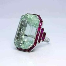 Emerald Cut Lab Created Diamond Woman Special Engagement Ring 14K White Gold FN