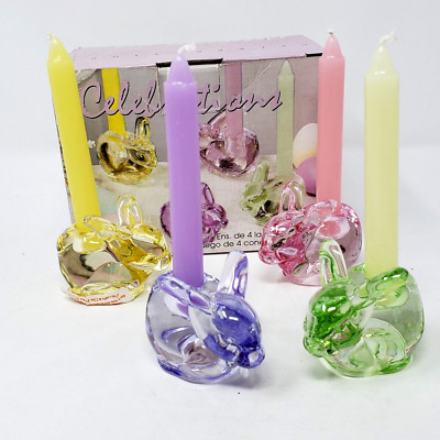 Celebrations Glass Easter Bunny Candle Holders 2'' Set Of 4 With Candles