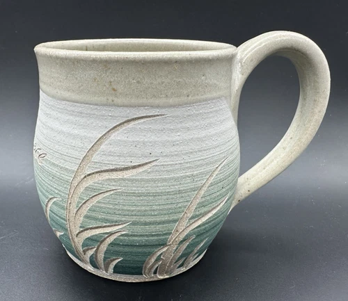 Studio Art Pottery Coffee Mug Hand Thrown Ombre Love Joy Peace Signed 16 oz.