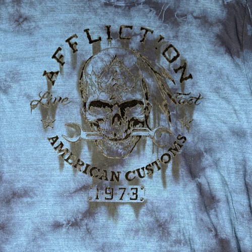 Affliction American Customs Men’s T Shirt Blue Skull Two-sided Size 2XL XXL - Picture 8 of 8
