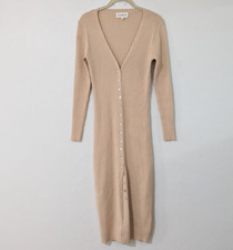 Heartloom Alma 2 in 1 Sweater Midi Dress Cardigan V Ribbed Button Beige Medium M
