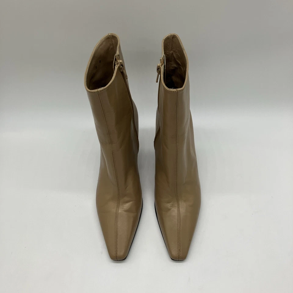 Hermoso botín STUART WEITZMAN beige/tostado cremallera lateral tacón alto punta dividida talla 8B Foto 2 de 4
