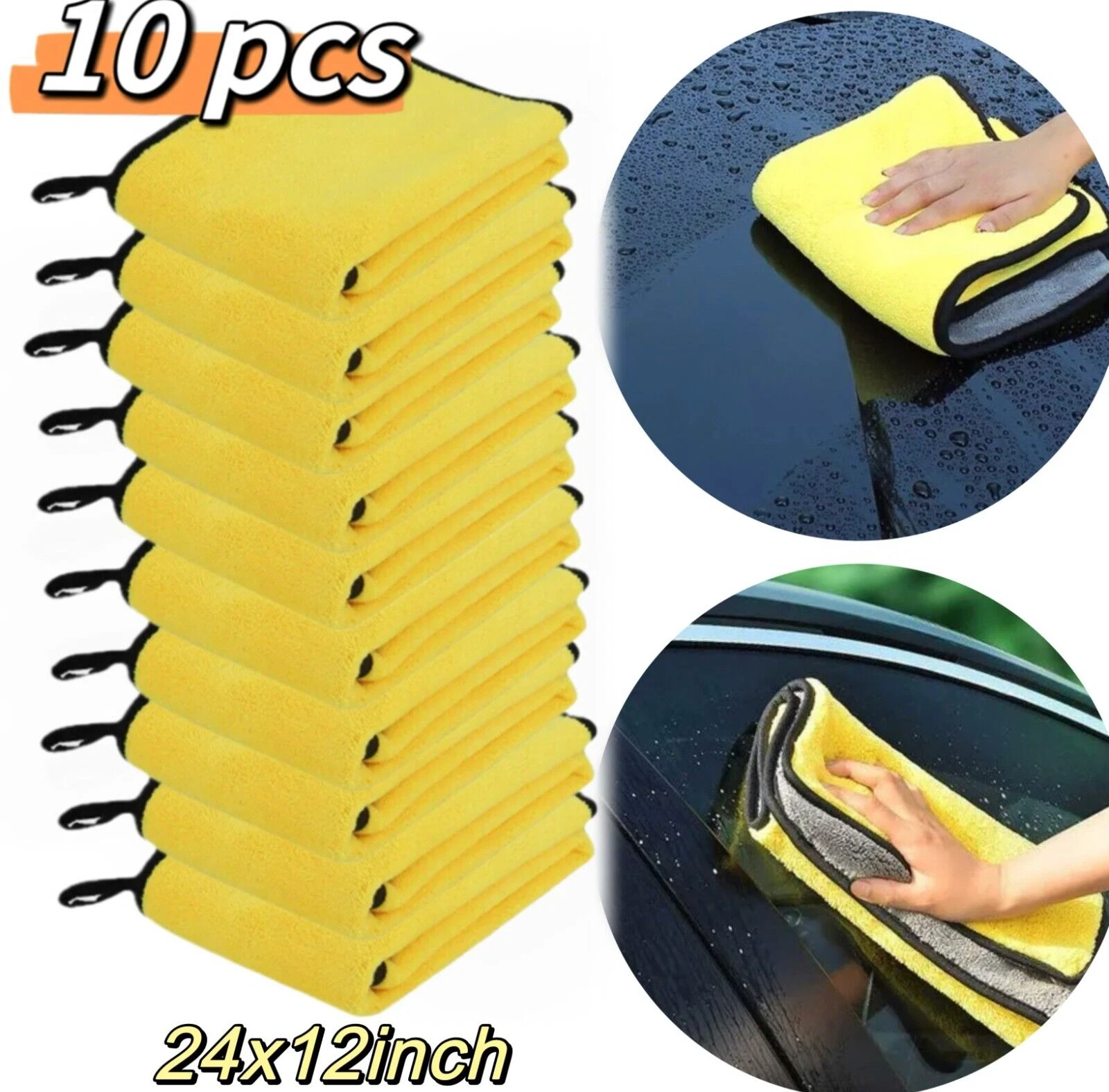 10X Super Soft Yellow Microfiber Car Wash Towels 24x12 Inch for Cleaning & Drying