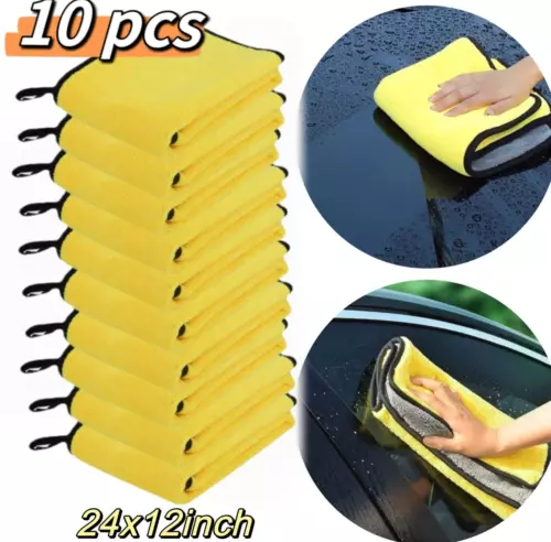 10X Yellow Car Wash Microfiber Towel 24x12'' Cleaning Drying Car Care Soft Cloth - Picture 1 of 10