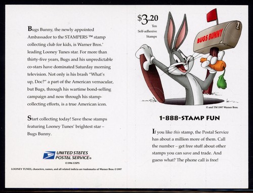 United States Sc# 3138 Bugs Bunny Error Sheet w/Imperforate Stamp Mint NH XF - Picture 2 of 2