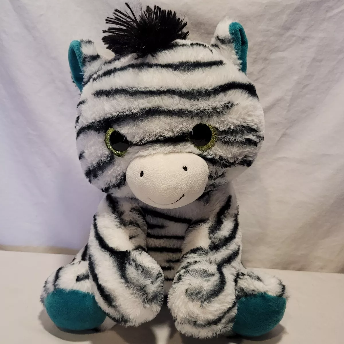 Midwood Brands Zebra Plush Stuffed Animal Toy 11 Sparkly Big Eyes Striped