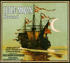 Redlands San Bernardino Half Moon Ship Orange Citrus Fruit Crate Label Art Print