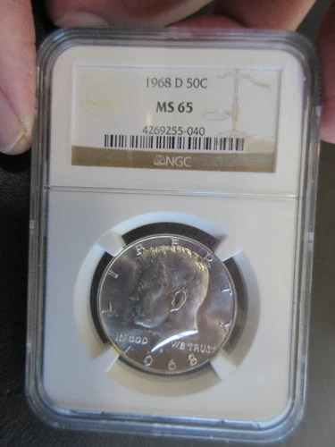 1968D 50c HALF DOLLAR Graded NGC MS65 #4269255-040 (40% Silver)
