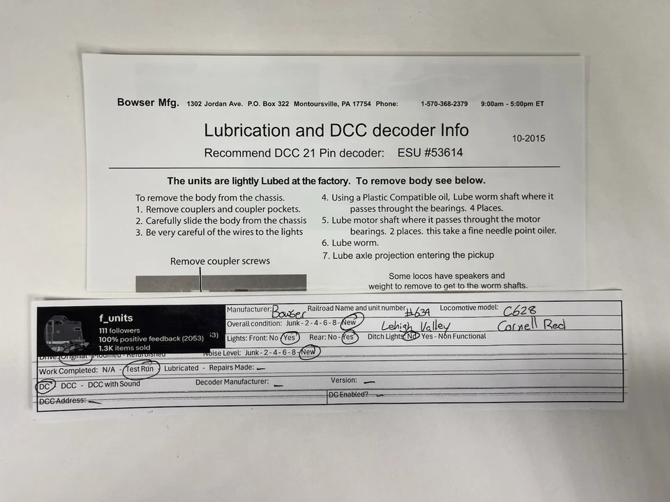 Bowser HO Scale Lehigh Valley Cornell Red #639 C-628 DC Powered - Image 2 of 4