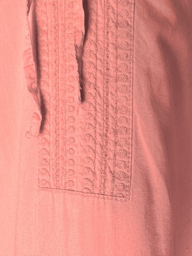 Loft Women's Blouse Peasant Small Coral Long Sleeve V-neck Tie Embroidered - Picture 3 of 5