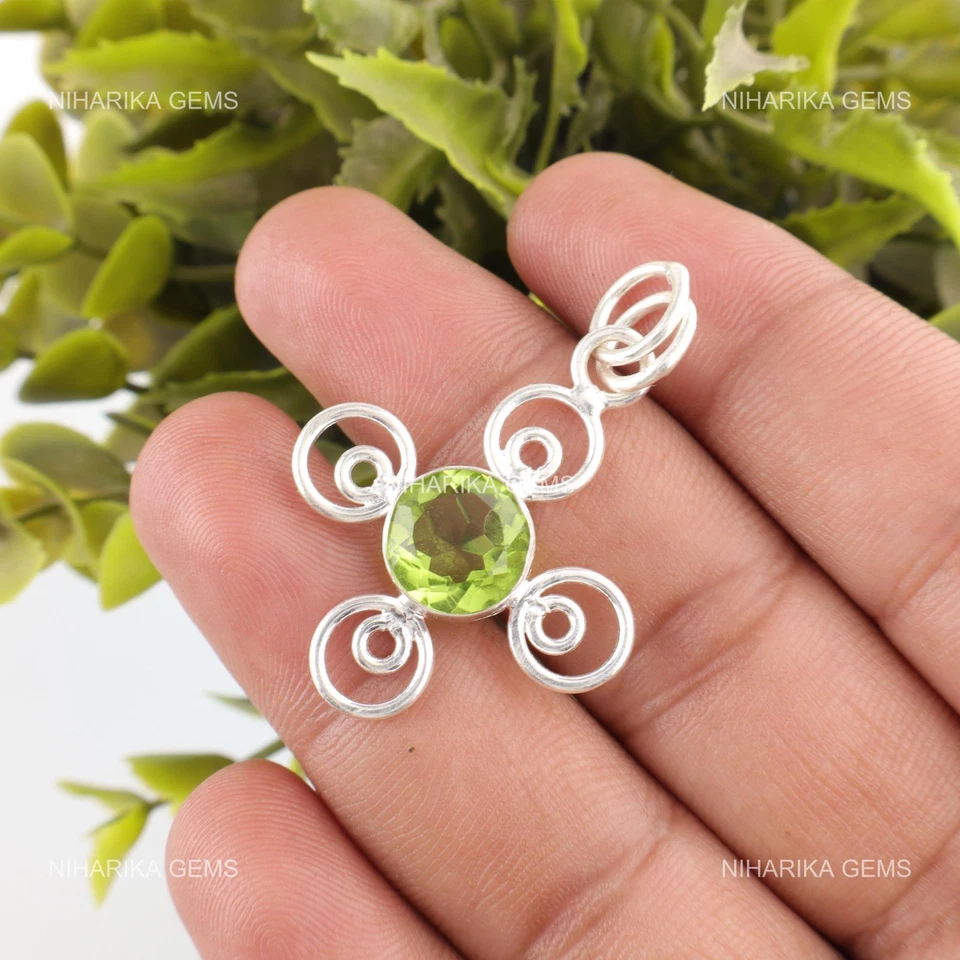 Peridot Stein Tochter Trendy Elegant Schwarz Freitag Artisan Anhänger 925 Silber - Bild 4 von 4