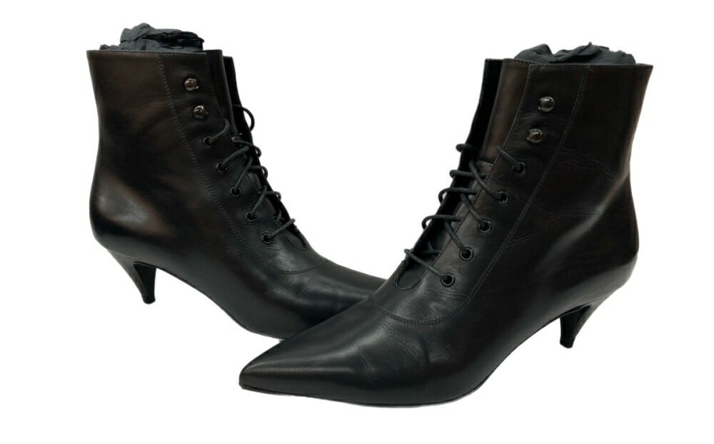 Saint Laurent Short Boots Shoes EU 36.5 US 6.5 Leather Black Authentic thumbnail 11