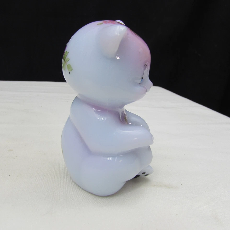 Fenton Blue Burmese OOAK MARILYN WAGNER Violets Hand Painted Sitting Bear W321 - Image 2 of 4