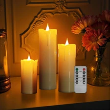 Flameless Candles, Ivory, Set of 3, 1.8X4/5.3/6.5 Inches, Realistic LED Flickeri