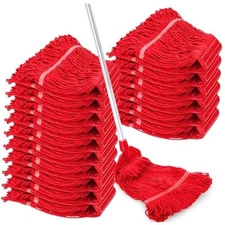  16 Pack Commercial Mop Head Replacements Looped End Wet Heavy Duty Mop Red
