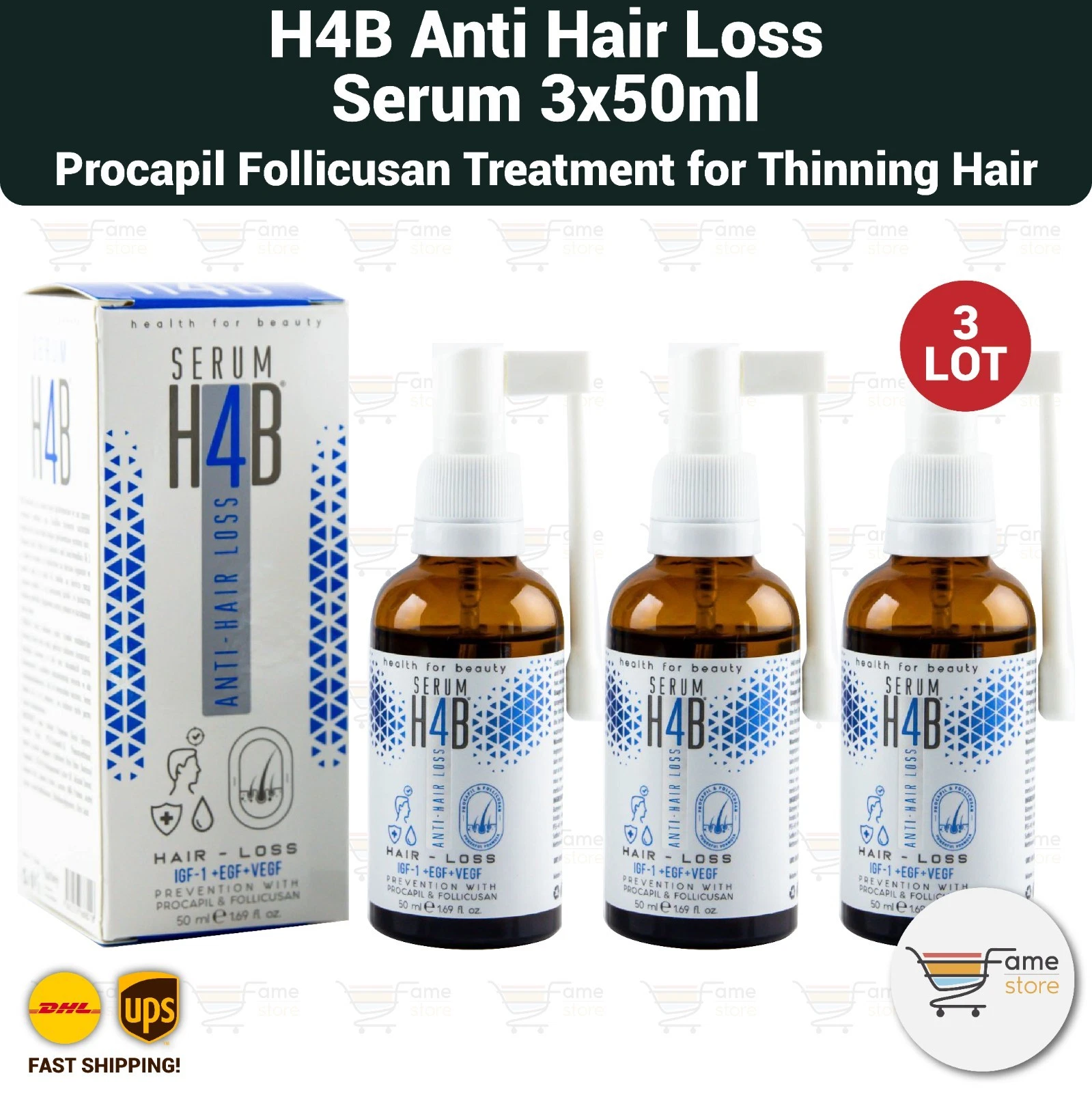 H4B Anti Hair Loss Serum Procapil Follicusan Treatment for Thinning Hair - 3LOT