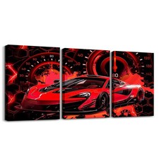 Red Race Car Canvas Wall Art for Living Room Bedroom Speed Sports Car Picture...