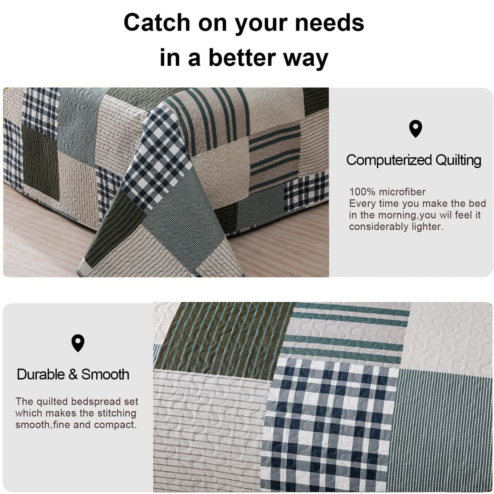 Jessy Home Bedspread Set Queen Size Quilt Set Bedding Lightweight Bedspread P...