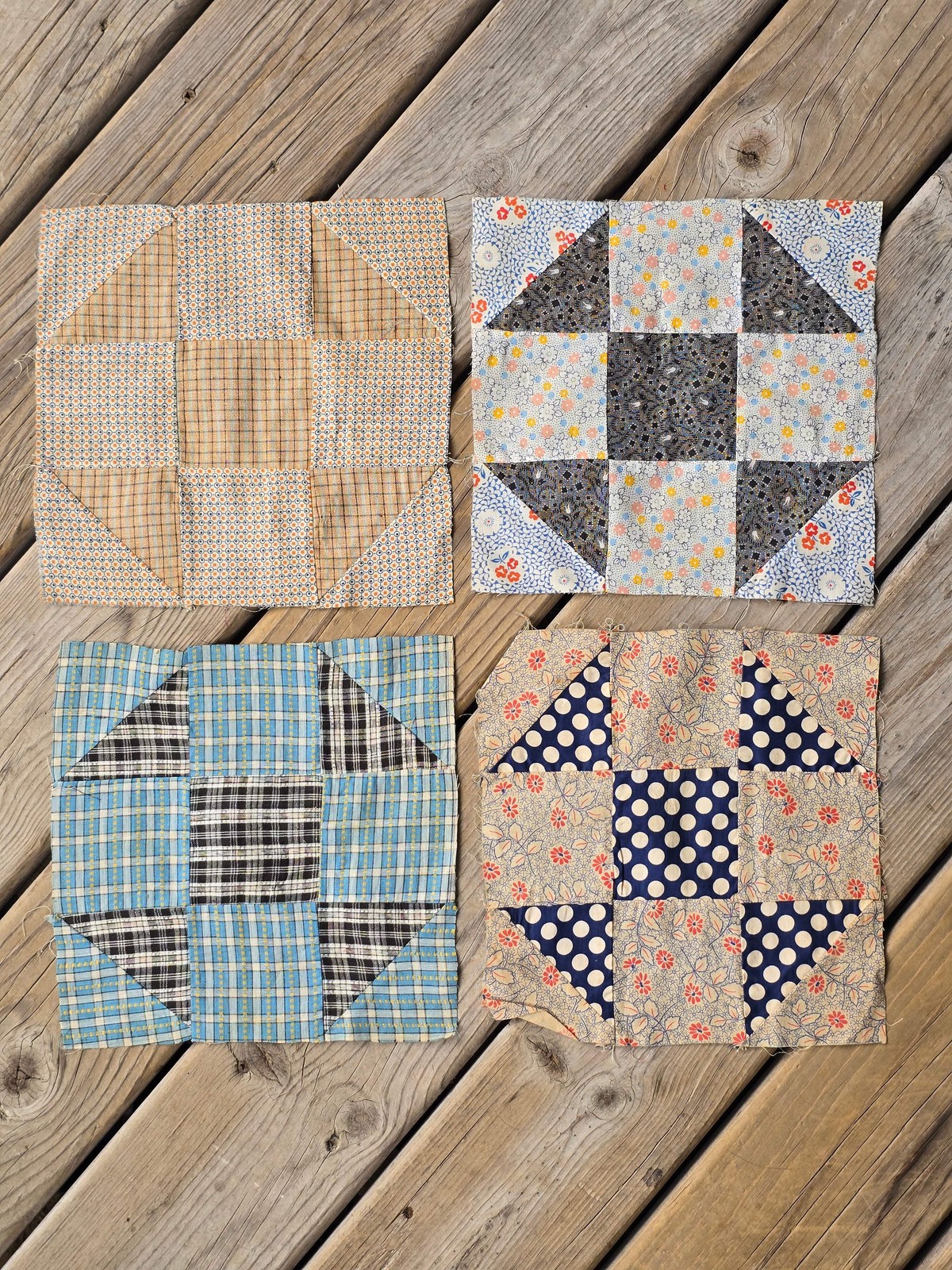 Vintage Shoo Fly Quilt Blocks - Set of 7