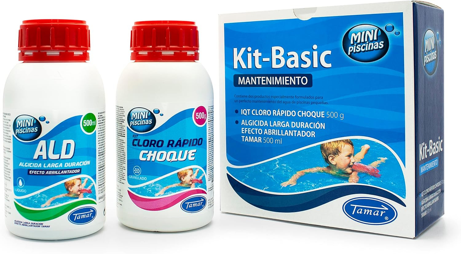 Tamar Kit Basic Mantenimiento Mini Piscinas, Cloro Choque acción rápida + Antial