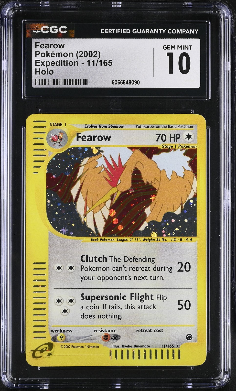 CGC 10 GEM MINT Fearow 2002 Expedition 11/165 Holo Pokemon Card