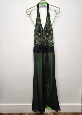 #ad Vintage Cire A Division Of Landa Women#x27;s Maxi Black Neon Green Halter Dress Sz8 $59.00