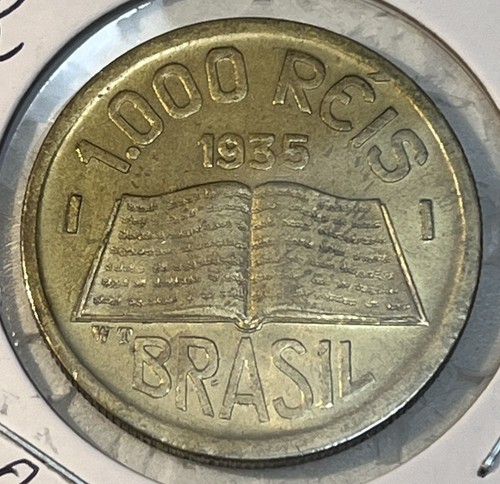 Seltene 1935 BRASILIEN 1000 Reis Stempelglanz Stempelglanz Münze nur 138.000 geprägt - Bild 7 von 10