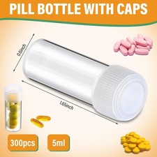 300 Pcs 5 ml Small Plastic Bottles Empty Pill Bottles Clear Vials with Caps Smal