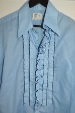 After Six Vtg 70's Light Blue Ruffle Front Tuxedo Shirt Dagger Collar 16 - 34